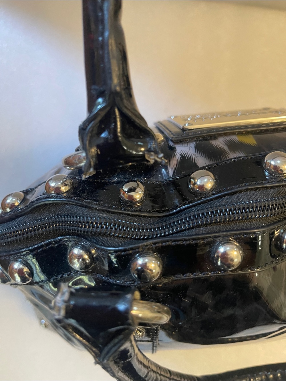 Betsey Johnson Black Patent Satchel with Silver Accents Betseyville - Picture 7 of 16